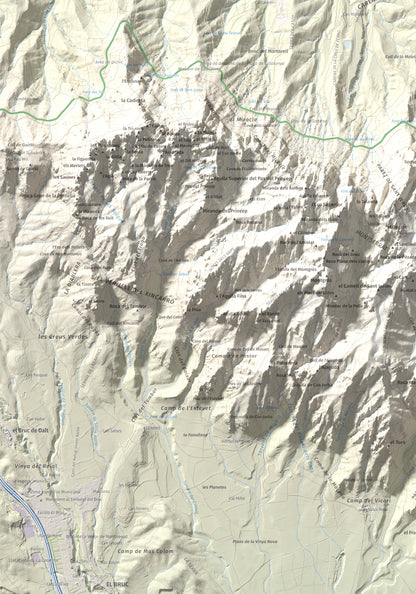 Mapa de relieve de Turó de l'Ermità, 595 m, Bages, lámina 100 Cims de Trobart. Detalle de la zona inferior izquierda. 70 × 100 cm.