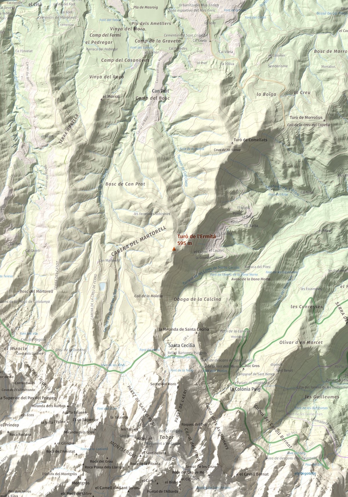 Mapa de relieve de Turó de l'Ermità, 595 m, Bages, lámina 100 Cims de Trobart. Detalle de la zona central. 70 × 100 cm.