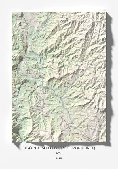 Mapa de relieve de Turó de l'Escletxa (Turó de Montconill), 447 m, Bages, lámina 100 Cims de Trobart 70 × 100 cm.