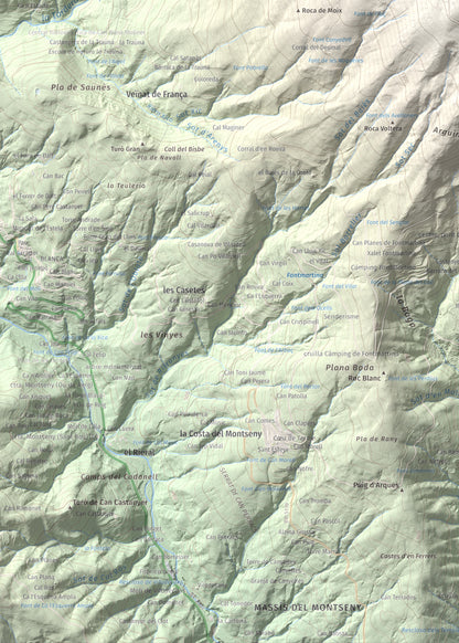 Mapa de relieve de Turó de l'Home, 1706 m, Vallès Oriental, lámina 100 Cims de Trobart. Detalle de la zona inferior izquierda. 50 × 70 cm.