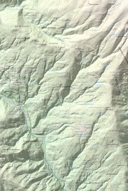 Mapa de relieve de Turó de l'Home, 1706 m, Vallès Oriental, lámina 100 Cims de Trobart. Detalle de la zona inferior izquierda. 61 × 91 cm.
