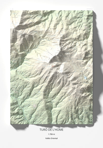Mapa de relieve de Turó de l'Home, 1706 m, Vallès Oriental, lámina 100 Cims de Trobart 70 × 100 cm.