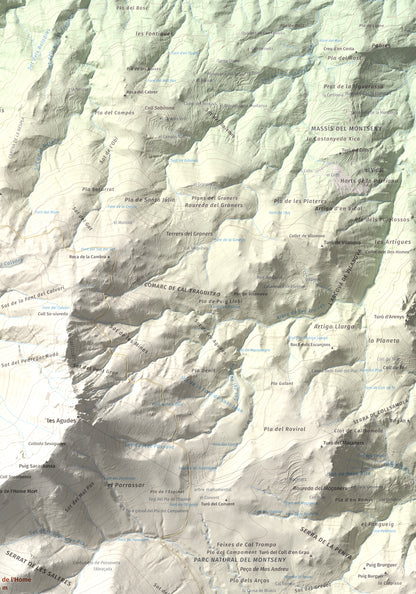 Mapa de relieve de Turó de l'Home, 1706 m, Vallès Oriental, lámina 100 Cims de Trobart. Detalle de la zona superior derecha. 70 × 100 cm.