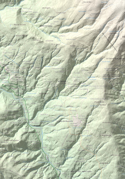 Mapa de relieve de Turó de l'Home, 1706 m, Vallès Oriental, lámina 100 Cims de Trobart. Detalle de la zona inferior izquierda. 70 × 100 cm.