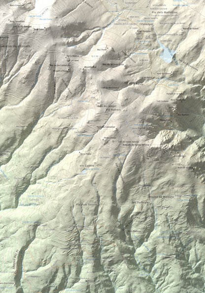 Mapa de relieve de Turó de l'Home, 1706 m, Vallès Oriental, lámina 100 Cims de Trobart. Detalle de la zona inferior derecha. 70 × 100 cm.