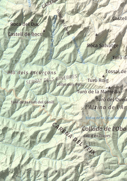 Mapa de relieve de Turó de la Pola (o de les Tres Creus), 930 m, Bages, lámina 100 Cims de Trobart. Detalle de la zona inferior izquierda. 21 × 30 cm.