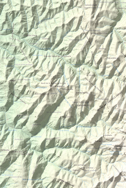 Mapa de relieve de Turó de la Pola (o de les Tres Creus), 930 m, Bages, lámina 100 Cims de Trobart. Detalle de la zona superior izquierda. 61 × 91 cm.