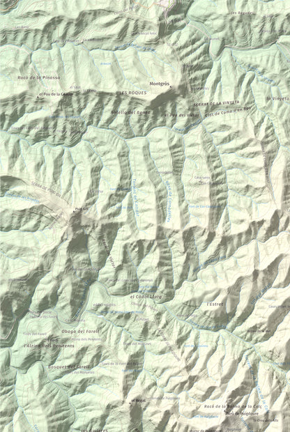 Mapa de relieve de Turó del Mal Pas, 755 m, Bages, lámina 100 Cims de Trobart. Detalle de la zona superior izquierda. 61 × 91 cm.