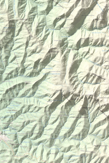 Mapa de relieve de Turó del Mal Pas, 755 m, Bages, lámina 100 Cims de Trobart. Detalle de la zona inferior izquierda. 61 × 91 cm.