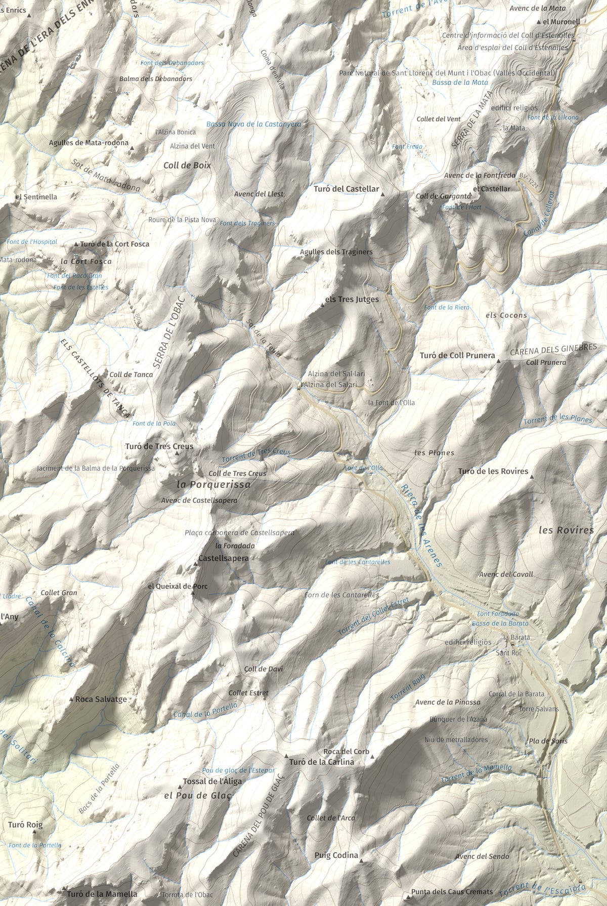 Mapa de relieve de Turó del Mal Pas, 755 m, Bages, lámina 100 Cims de Trobart. Detalle de la zona inferior derecha. 61 × 91 cm.