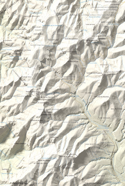 Mapa de relieve de Turó del Mal Pas, 755 m, Bages, lámina 100 Cims de Trobart. Detalle de la zona inferior derecha. 61 × 91 cm.