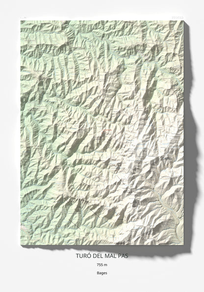 Mapa de relieve de Turó del Mal Pas, 755 m, Bages, lámina 100 Cims de Trobart 70 × 100 cm.