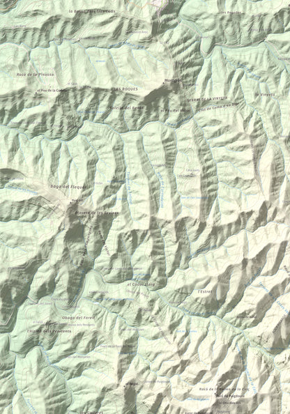 Mapa de relieve de Turó del Mal Pas, 755 m, Bages, lámina 100 Cims de Trobart. Detalle de la zona superior izquierda. 70 × 100 cm.