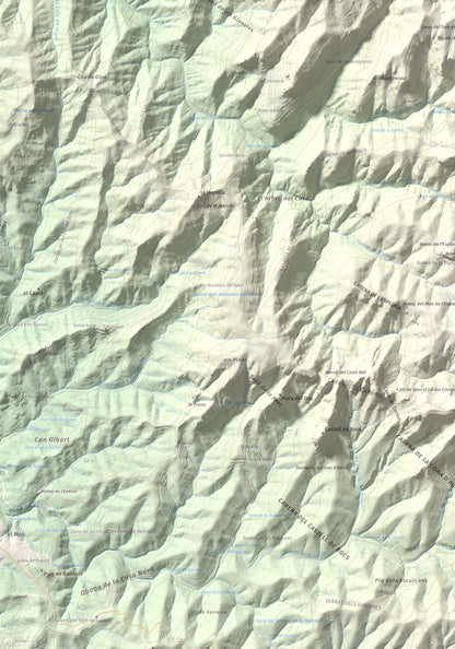 Mapa de relieve de Turó del Mal Pas, 755 m, Bages, lámina 100 Cims de Trobart. Detalle de la zona inferior izquierda. 70 × 100 cm.