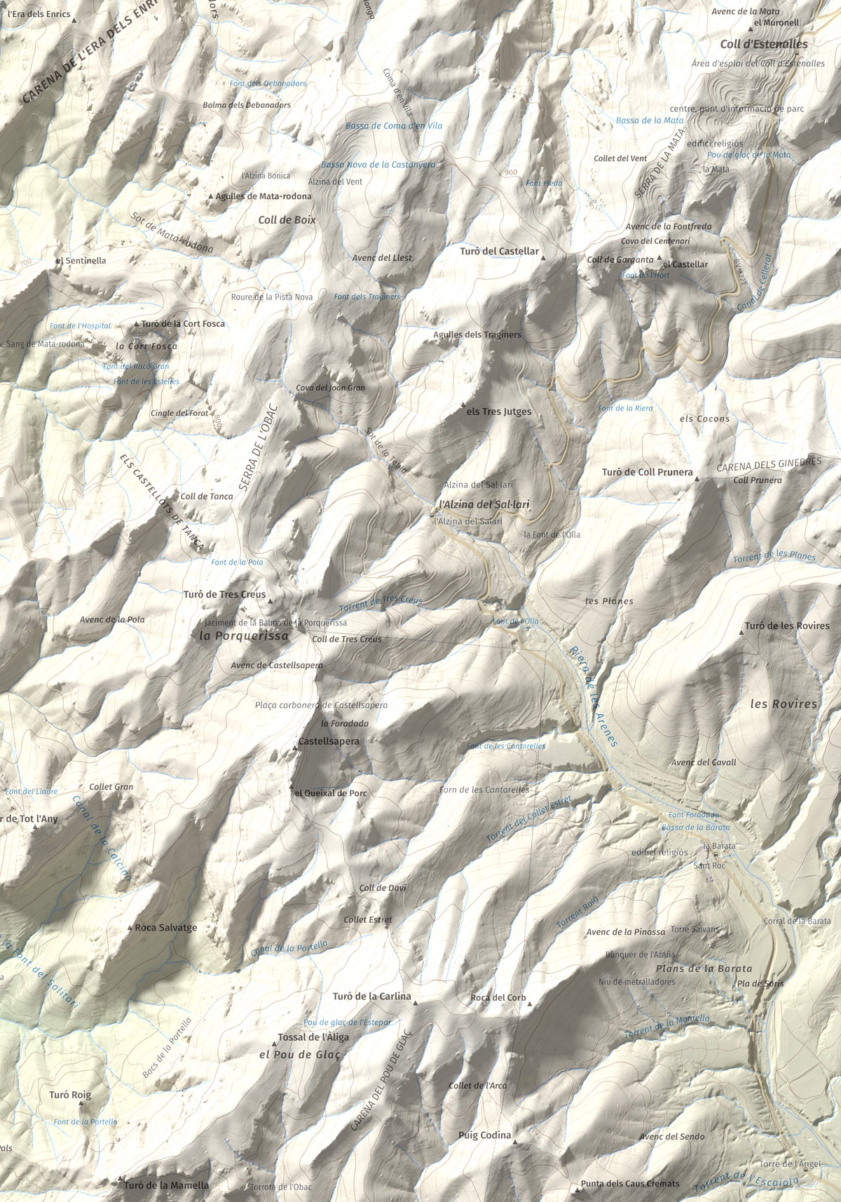 Mapa de relieve de Turó del Mal Pas, 755 m, Bages, lámina 100 Cims de Trobart. Detalle de la zona inferior derecha. 70 × 100 cm.