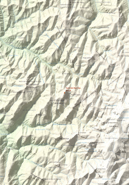 Mapa de relieve de Turó del Mal Pas, 755 m, Bages, lámina 100 Cims de Trobart. Detalle de la zona central. 70 × 100 cm.