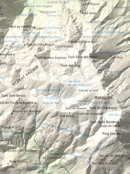 Mapa de relieve de Turó del Pou d'en Sala, 1265 m, Osona, lámina 100 Cims de Trobart. Detalle de la zona inferior derecha. 30 × 40 cm.