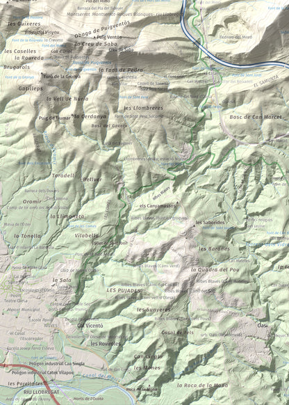 Mapa topográfico del relieve: Turó del Ros, 635 m. Detalle de la zona inferior izquierda. 50 × 70 cm.