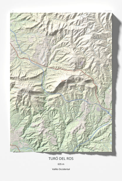 Mapa topográfico del relieve: Turó del Ros, 635 m. Lámina completa. 61 × 91 cm.
