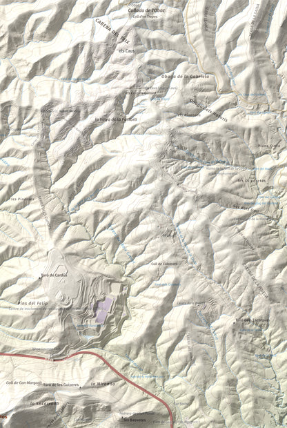 Mapa topográfico del relieve: Turó del Ros, 635 m. Detalle de la zona superior derecha. 61 × 91 cm.