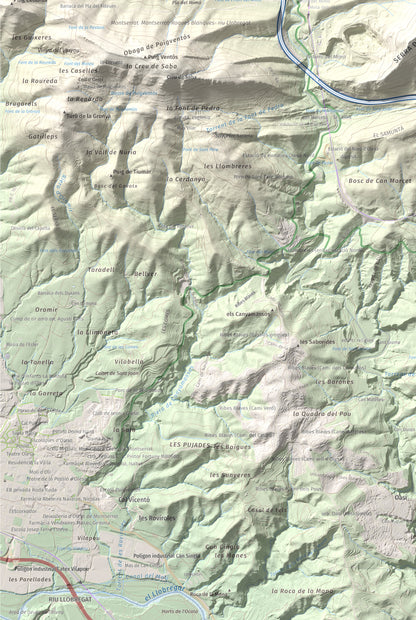 Mapa topográfico del relieve: Turó del Ros, 635 m. Detalle de la zona inferior izquierda. 61 × 91 cm.