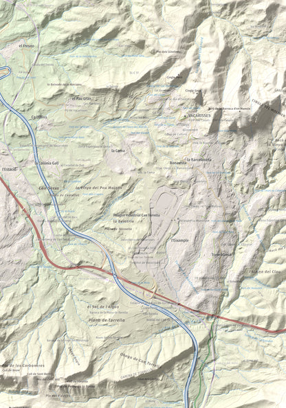 Mapa topográfico del relieve: Turó del Ros, 635 m. Detalle de la zona superior izquierda. 70 × 100 cm.