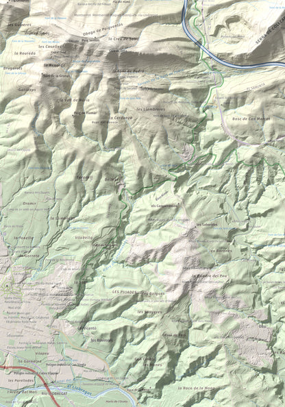 Mapa topográfico del relieve: Turó del Ros, 635 m. Detalle de la zona inferior izquierda. 70 × 100 cm.