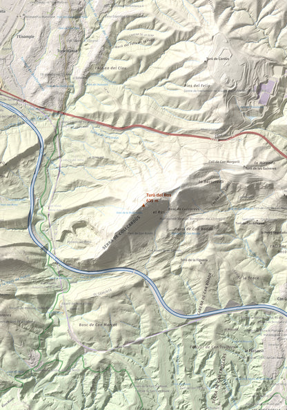 Mapa topográfico del relieve: Turó del Ros, 635 m. Detalle de la zona central. 70 × 100 cm.