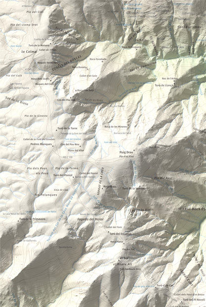 Mapa de relieve de Turó del Samont, 1273 m, Vallès Oriental, lámina 100 Cims de Trobart. Detalle de la zona superior izquierda. 61 × 91 cm.
