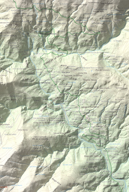 Mapa de relieve de Turó del Samont, 1273 m, Vallès Oriental, lámina 100 Cims de Trobart. Detalle de la zona superior derecha. 61 × 91 cm.