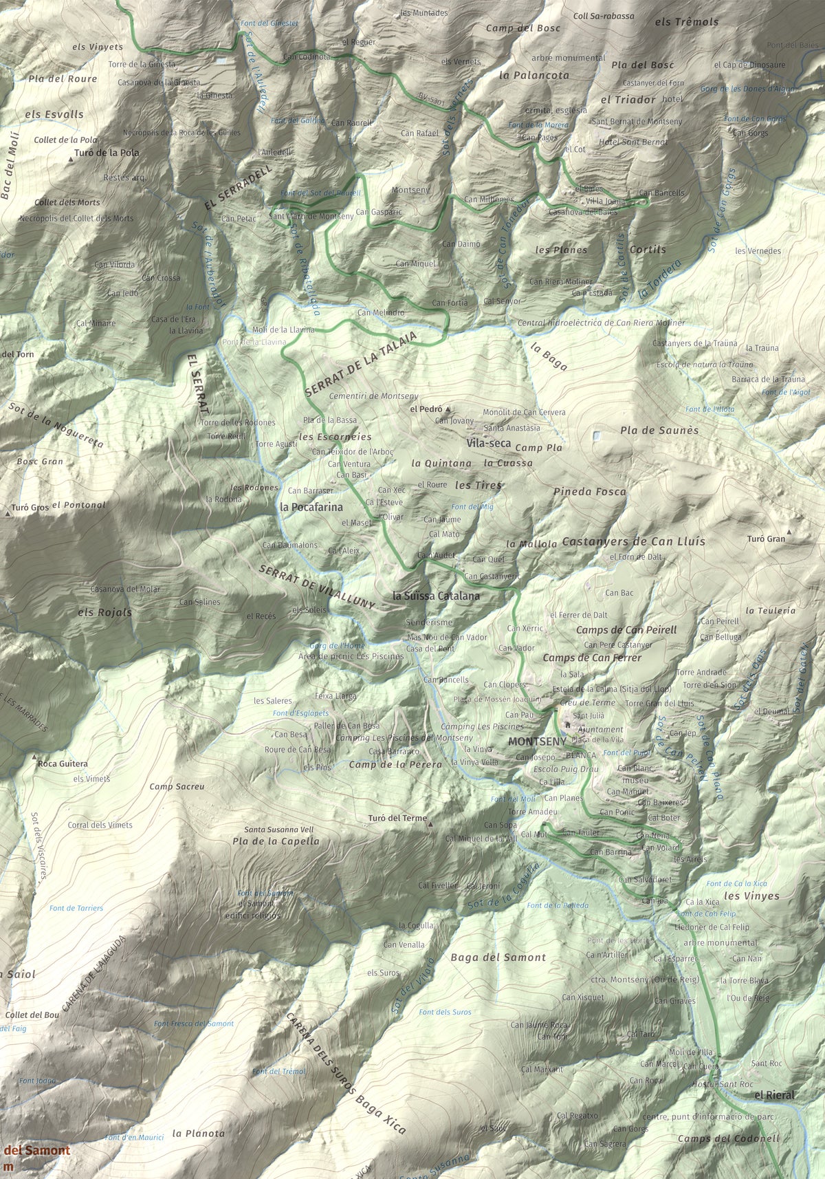Mapa de relieve de Turó del Samont, 1273 m, Vallès Oriental, lámina 100 Cims de Trobart. Detalle de la zona superior derecha. 70 × 100 cm.