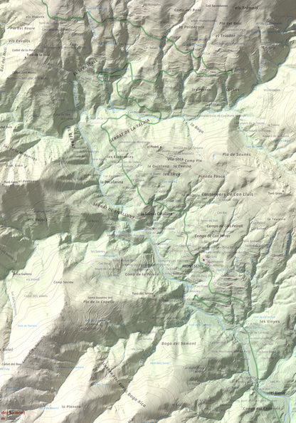Mapa de relieve de Turó del Samont, 1273 m, Vallès Oriental, lámina 100 Cims de Trobart. Detalle de la zona superior derecha. 70 × 100 cm.