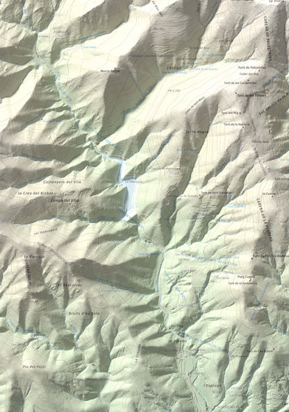 Mapa de relieve de Turó del Samont, 1273 m, Vallès Oriental, lámina 100 Cims de Trobart. Detalle de la zona inferior izquierda. 70 × 100 cm.