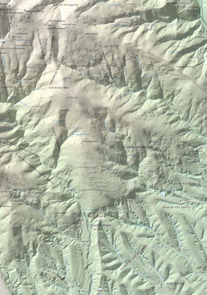 Mapa de relieve de Turó del Samont, 1273 m, Vallès Oriental, lámina 100 Cims de Trobart. Detalle de la zona inferior derecha. 70 × 100 cm.