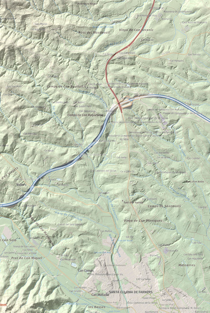 Mapa de relieve de Turó del Vent, 442 m, Selva, lámina 100 Cims de Trobart. Detalle de la zona superior derecha. 61 × 91 cm.