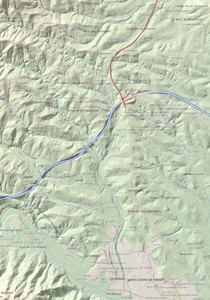 Mapa de relieve de Turó del Vent, 442 m, Selva, lámina 100 Cims de Trobart. Detalle de la zona superior derecha. 70 × 100 cm.