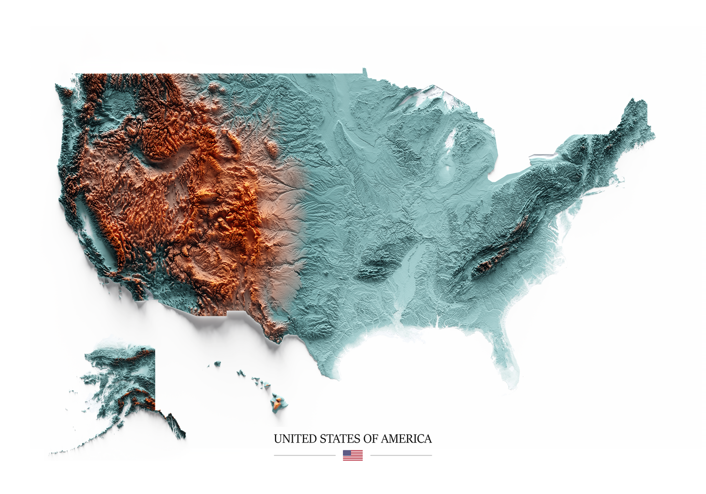 ESTADOS UNIDOS. Mapa de relieve con contraste.