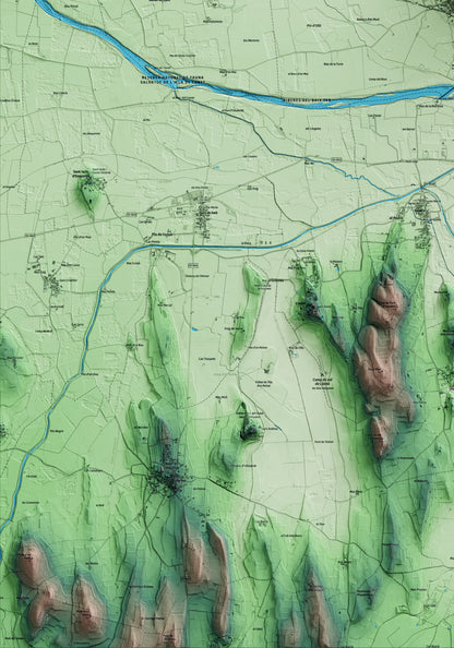 Mapa artístico del relieve de Ullà, al Baix Empordà, con 15 km de entorno y base topográfica ICGC. Detalle de la zona inferior izquierda.