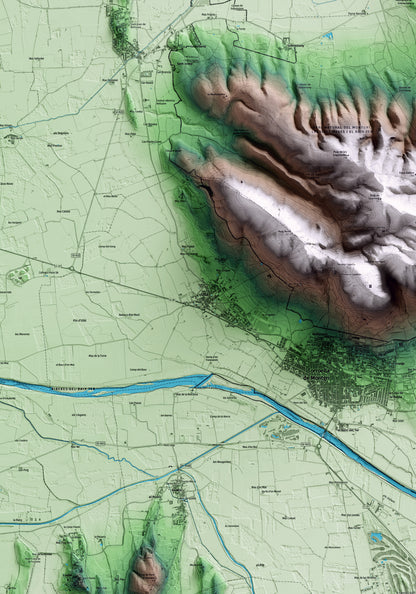 Mapa artístico del relieve de Ullà, al Baix Empordà, con 15 km de entorno y base topográfica ICGC. Detalle de la zona central.