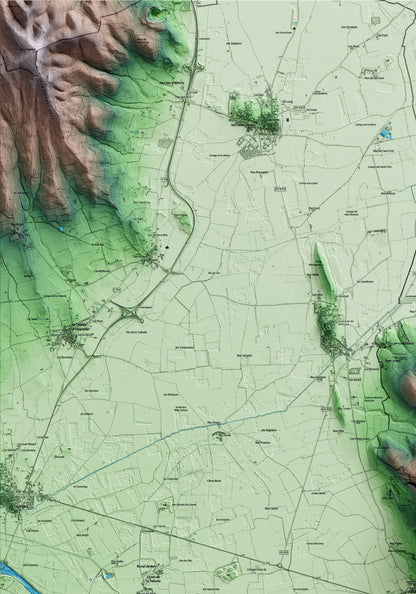 Mapa artístico del relieve de Ullà, al Baix Empordà, con 15 km de entorno y base topográfica ICGC. Detalle de la zona superior izquierda.
