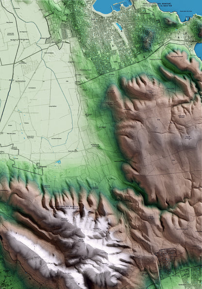 Mapa artístico del relieve de Ullà, al Baix Empordà, con 15 km de entorno y base topográfica ICGC. Detalle de la zona superior derecha.