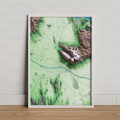 Mapa artístico del relieve de Ullà, al Baix Empordà, con 15 km de entorno y base topográfica ICGC. Presentación enmarcada.