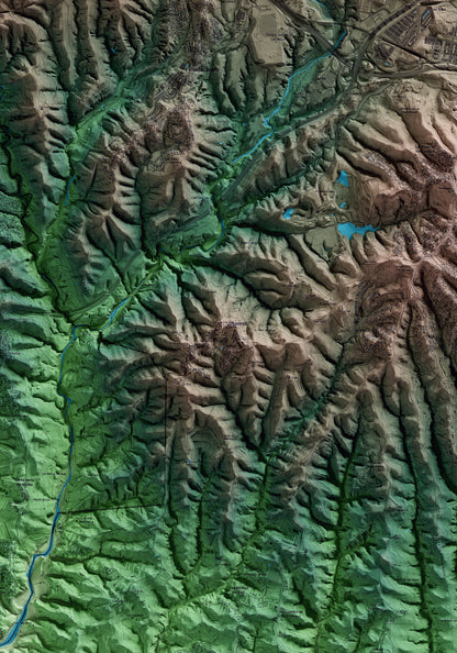 Mapa artístico del relieve de Ullastrell, al Vallès Occidental, con 15 km de entorno y base topográfica ICGC. Detalle de la zona central.