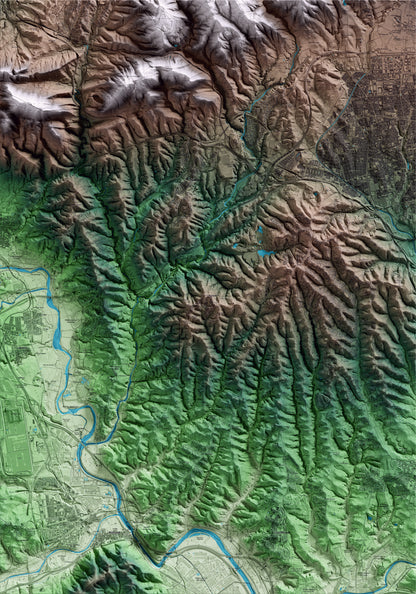 Mapa artístico del relieve de Ullastrell, al Vallès Occidental, con 15 km de entorno y base topográfica ICGC