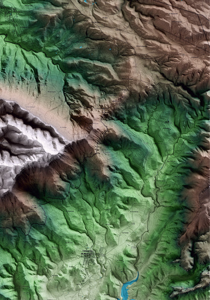 Mapa artístico del relieve de Ulldemolins, al Priorat, con 15 km de entorno y base topográfica ICGC. Detalle de la zona inferior derecha.