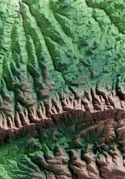 Mapa artístico del relieve de Ulldemolins, al Priorat, con 15 km de entorno y base topográfica ICGC. Detalle de la zona superior derecha.