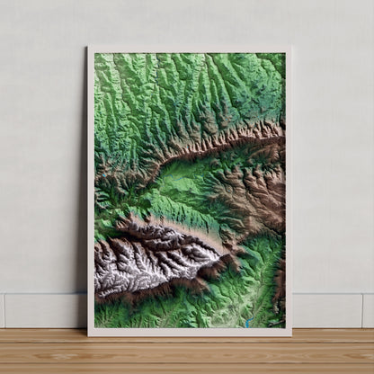 Mapa artístico del relieve de Ulldemolins, al Priorat, con 15 km de entorno y base topográfica ICGC. Presentación enmarcada.