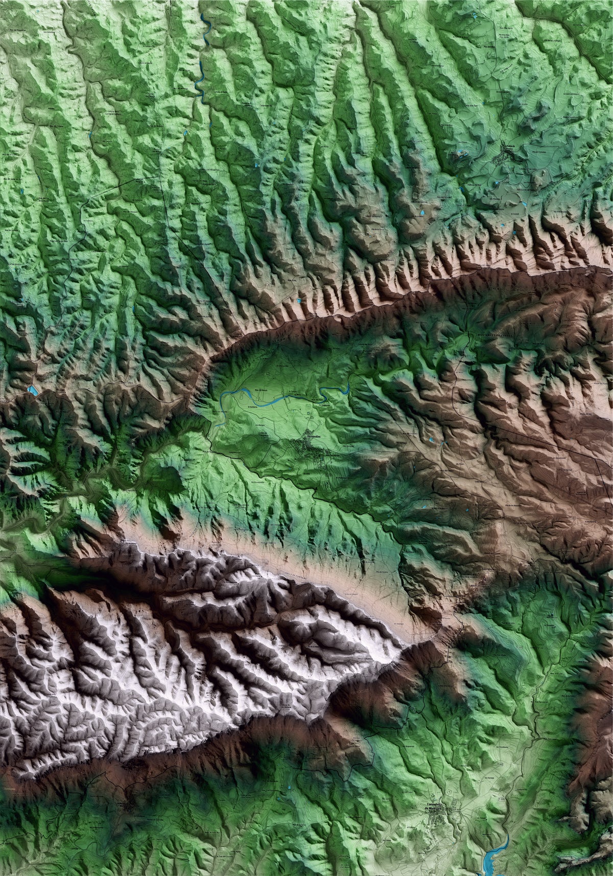 Mapa artístico del relieve de Ulldemolins, al Priorat, con 15 km de entorno y base topográfica ICGC
