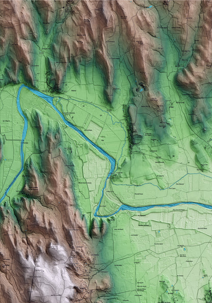 Mapa artístico del relieve de Ultramort, al Baix Empordà, con 15 km de entorno y base topográfica ICGC. Detalle de la zona superior izquierda.