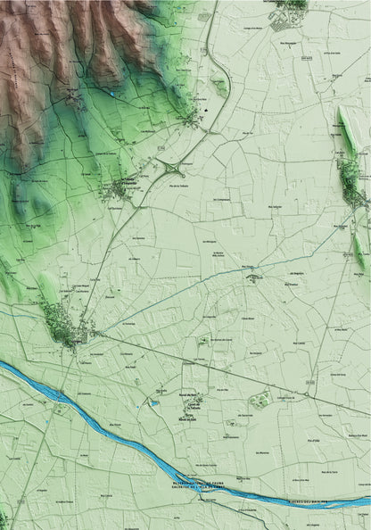 Mapa artístico del relieve de Ultramort, al Baix Empordà, con 15 km de entorno y base topográfica ICGC. Detalle de la zona superior derecha.